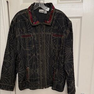 Chico's Vintage Black Jacket with Gold and Red Embroidery